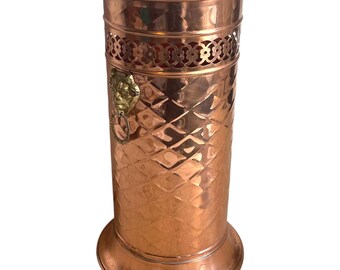 Vintage French Heavy Large Copper Brass Metal Umbrella Walking Stick Stand Storage Pot Container Hallway c1970-80's / EVE