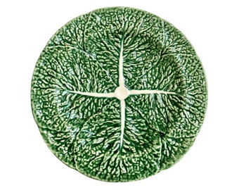 Vintage Portugese Green Cabbage Leaf Design Large Bowl Dish Platter Plate Ceramic Catch-All Trinket Fruit Serving circa 1970-80's / EVE