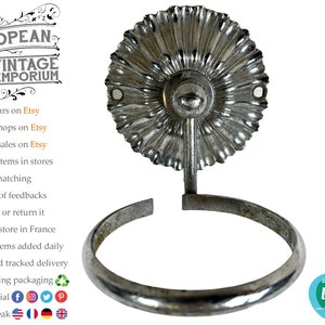 Vintage French Silver Metal Tarnished Cup Glass Beaker Holder Hanger Wall Mounted Bathroom Toilet Toothbrush c1970-80's / EVE