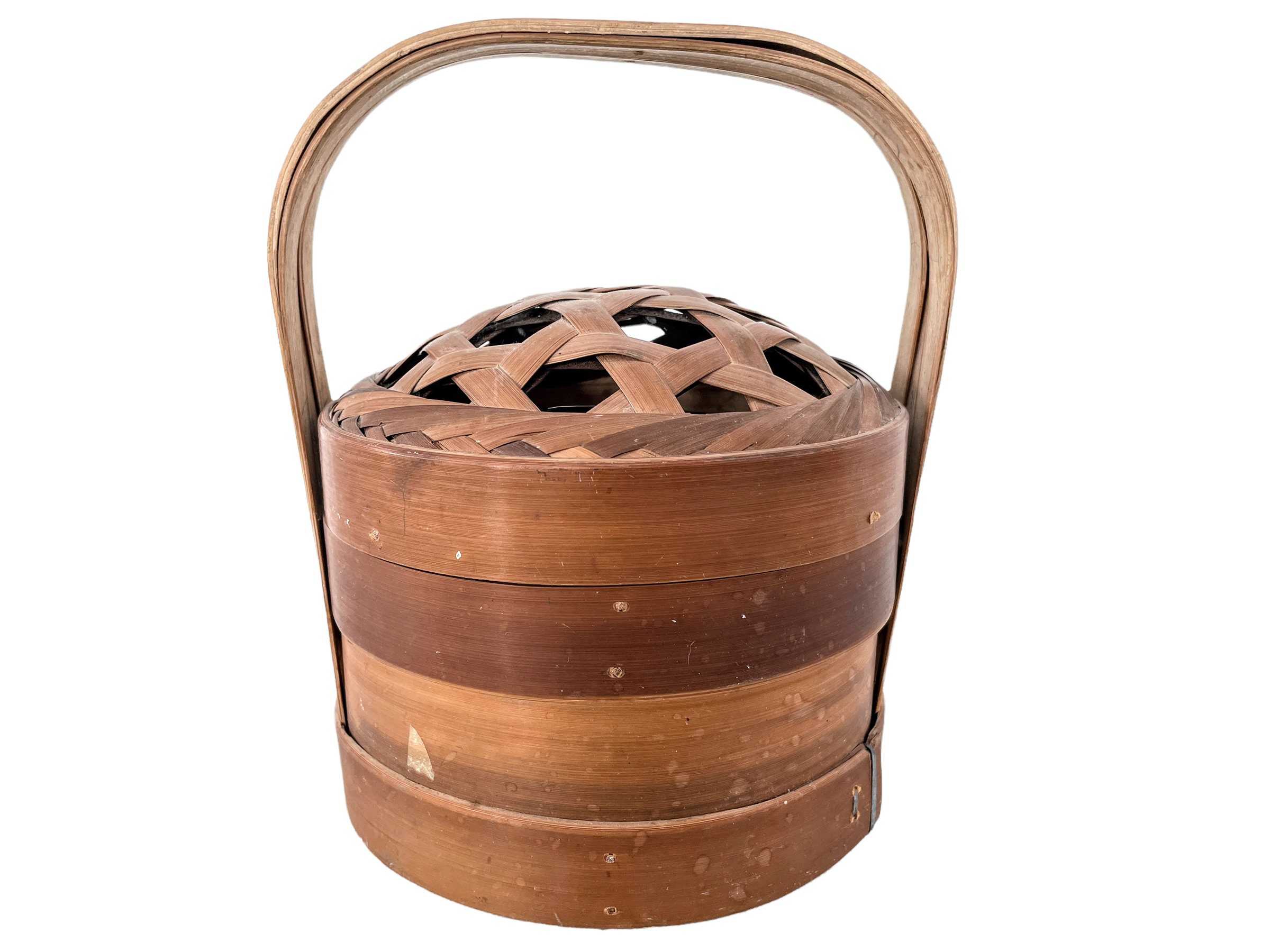 Vintage French Bent Wood Metal Pot Lined Vase Ornament Flower Display Container C1950-60's/Eve