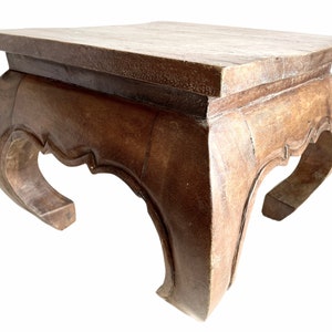 Kruk Vintage Thaise kleine tafelstandaard plint houten houten stoel stoel zijkant bloempot display sierlijke substantiële tabouret c1970-80&#39;s / EVE