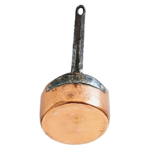 Vintage French Hanging Copper Nickel Fire Stove Saucepan Pot Pan Cooking Kitchen Hanging Display c1960-70&#39;s / EVE of Europe