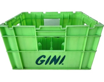 Vintage French Gini Green Plastic 24 Bottle Crate Caddie Holder Basket Case Carrier Stand 1980-90's / EVE