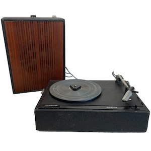 Vintage French Cased Record Player With Speaker circa 1970&#39;s / EVE