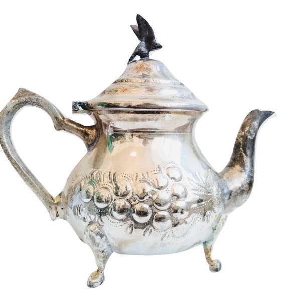 Vintage Moroccan Metal Small Decorated Handled Kettle Tea Teapot Pot Brewing circa 1960-70's / EVE of Europe