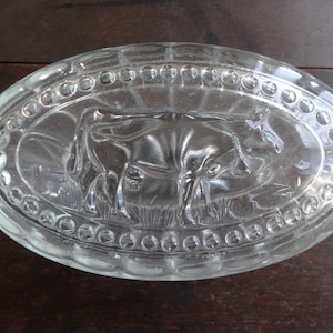 Vintage French Glass Cow Butter Margarine Lidded Dish Bowl Storage Container circa 1950-60&#39;s / EVE of Europe