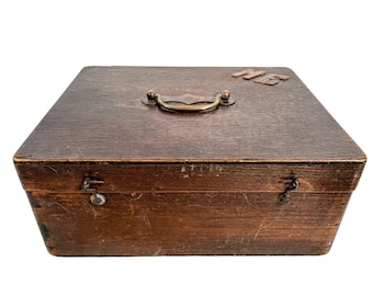 Vintage French ME Wooden Storage Box Wood Equipment Jewellery Personal Storage Box Chest c1930-40's / EVE