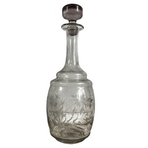 Vintage French Wine Water Spirits Clear Glass Etched Caraffe Drinks Table Decanter Jug circa 1950-60&#39;s / EVE