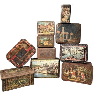 Vintage English French Collection Job Lot Of Ten 10 Larger Storage Tins Tin Mixed circa 1950-70&#39;s / EVE