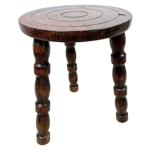 Stool Vintage French Wooden Bobbin Leg Milking Chair Seat Table Farm Circular Shaped Seat Plant Rest Stand Plinth Tabouret c1950-60&#39;s / EVE