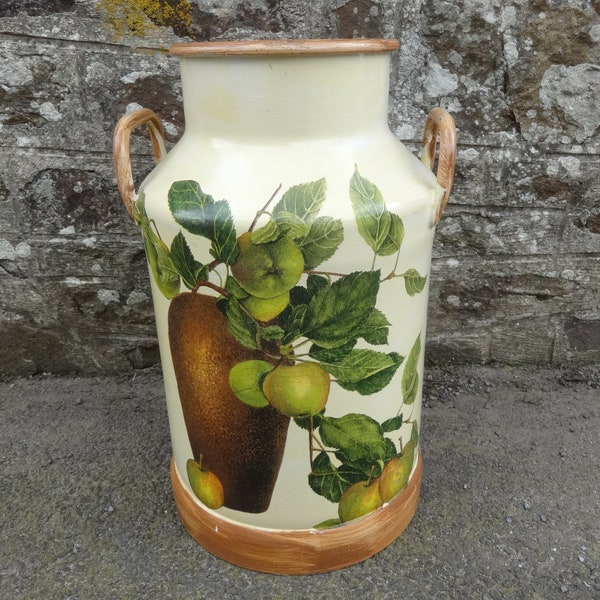 Art de baratte de lait français vintage peint bâton de parapluie présentoir de fleurs vase fleurs roses vache pavot vers 1960-70 / EVE d'Europe