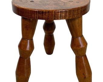 Vintage Stool French Wooden Kitchen Table Farm Chunky Brutalist Round Seat Plant Rest Stand Plinth Rustic Tabouret c1950-60's / EVE