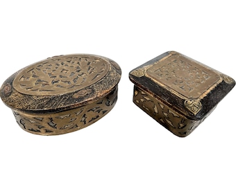Vintage Asian Thai Hand Made Wood & Brass Jewelry Jewellery Trinket Catch All Storage Box circa 1970-80's / EVE