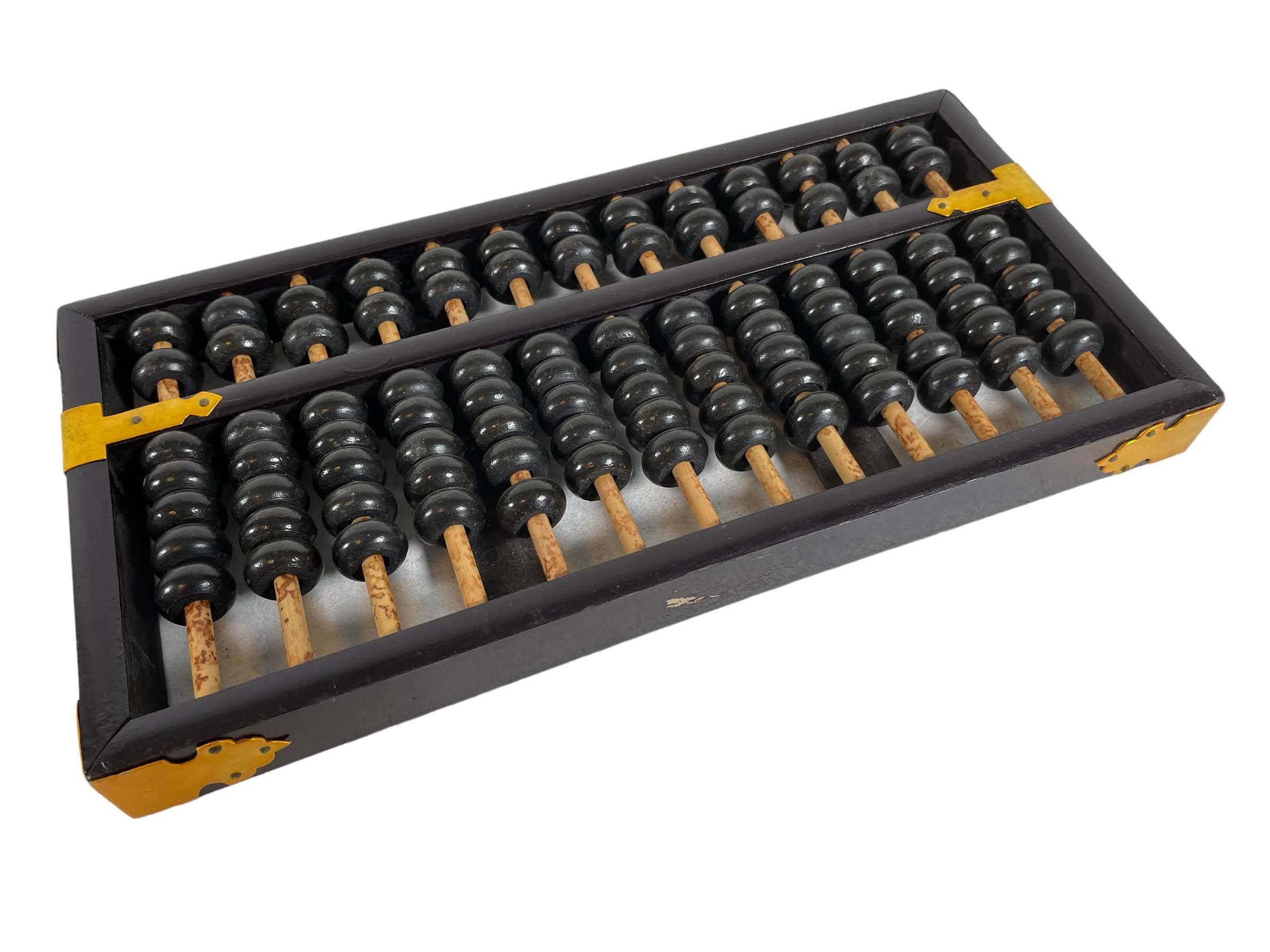 Vintage Chinese Abacus Lotus Flower Black Gold Counting Instrument ...