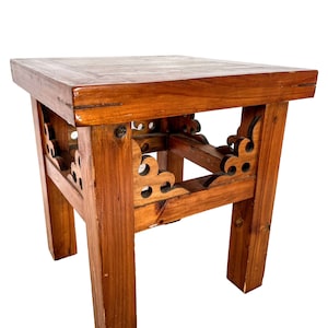 Vintage Chinese Small Stand Stool Table Wooden Wood Side Plinth Flower Pot Ornament Display Shelf Tabouret c1980-90&#39;s / EVE