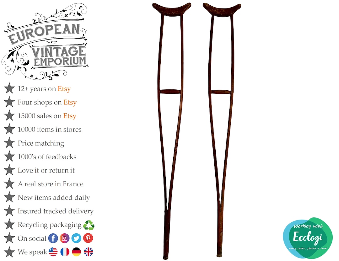 Vintage French Crutches Walking Aid Wooden Wood Prop Costume Etsy