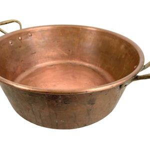Vintage French Large Copper Metal Hanging Sugar Jam Pan Saucepan Cooking Pot Stove Top Traditional French Kitchen c1960-70's / EVE