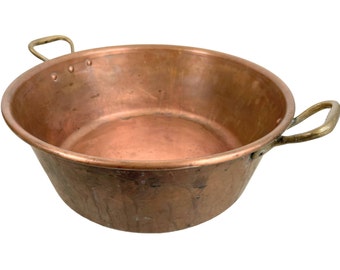 Vintage French Large Copper Metal Hanging Sugar Jam Pan Saucepan Cooking Pot Stove Top Traditional French Kitchen c1960-70's / EVE