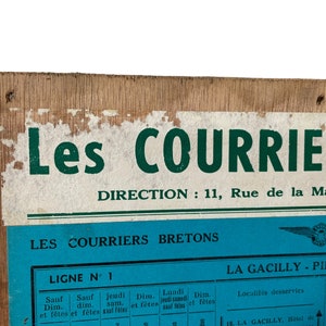 Vintage French Bus Stop Coach Timetable Courriers Bretons La Gacilly Rennes Ploermel circa 1957 / EVE image 3