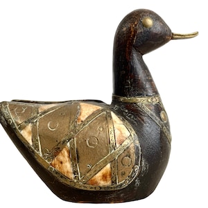Vintage Thai Duck Bird Statue Art Carving Sculpture Wooden Wood Ornament circa 1970-1980&#39;s / EVE of England
