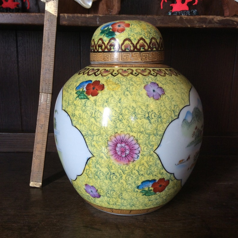 Vintage Chinese large yellow ceramic ginger jar pot storage Etsy