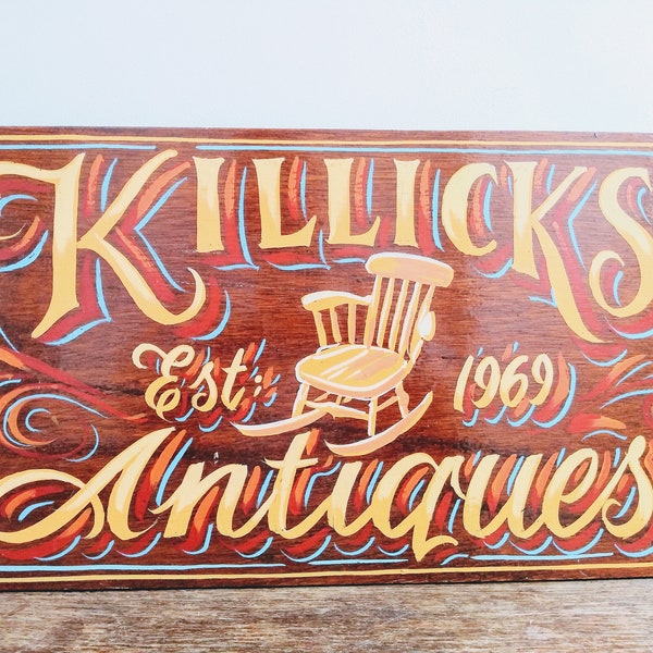 Vintage English Killicks Antiques Wooden Hand Painted Handpainted Shop Sign Display Advertising Man Cave Commercial c1990's / EVE