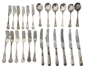 Vintage English Six Place Mixed Lot Kings Queens Design Cutlery Silverware Flatware Others Available Restaurant Wedding c1940-60's / EVE