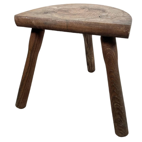 Vintage Franse houten houten melkkruk stoel stoel tafel boerderij D-vormige stoel Plant Rest Stand Plint Tabouret c1960-70's / EVE