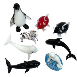 Vintage Hand Made Glass Small Animals Creatures Ornaments Gifts Penguin Whale Mouse Zebra Seal circa early 2000&#39;s / EVE