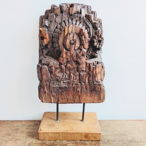 Antique Indian Hand Carved Furniture Door Panel Refurbished Into Ornament On Stand Wood Wooden circa 1850-1900&#39;s / EVE of Europe