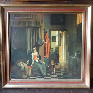 Vintage English Pieter de Hooch Mother and the Cradle Framed Swedish Print Large Vintage Print circa 1960&#39;s / EVE of Europe