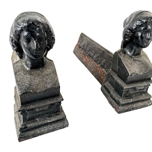 Antique French Ladies Lady Firedogs Fire Dogs Fireplace Ornament Display Open Fire Supports Iron Rusty circa 1910-20's / EVE