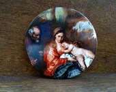Vintage English Mother Father and Child Breastfeeding Print Trivet Placemat Table Protector circa 1960's / EVE of Europe