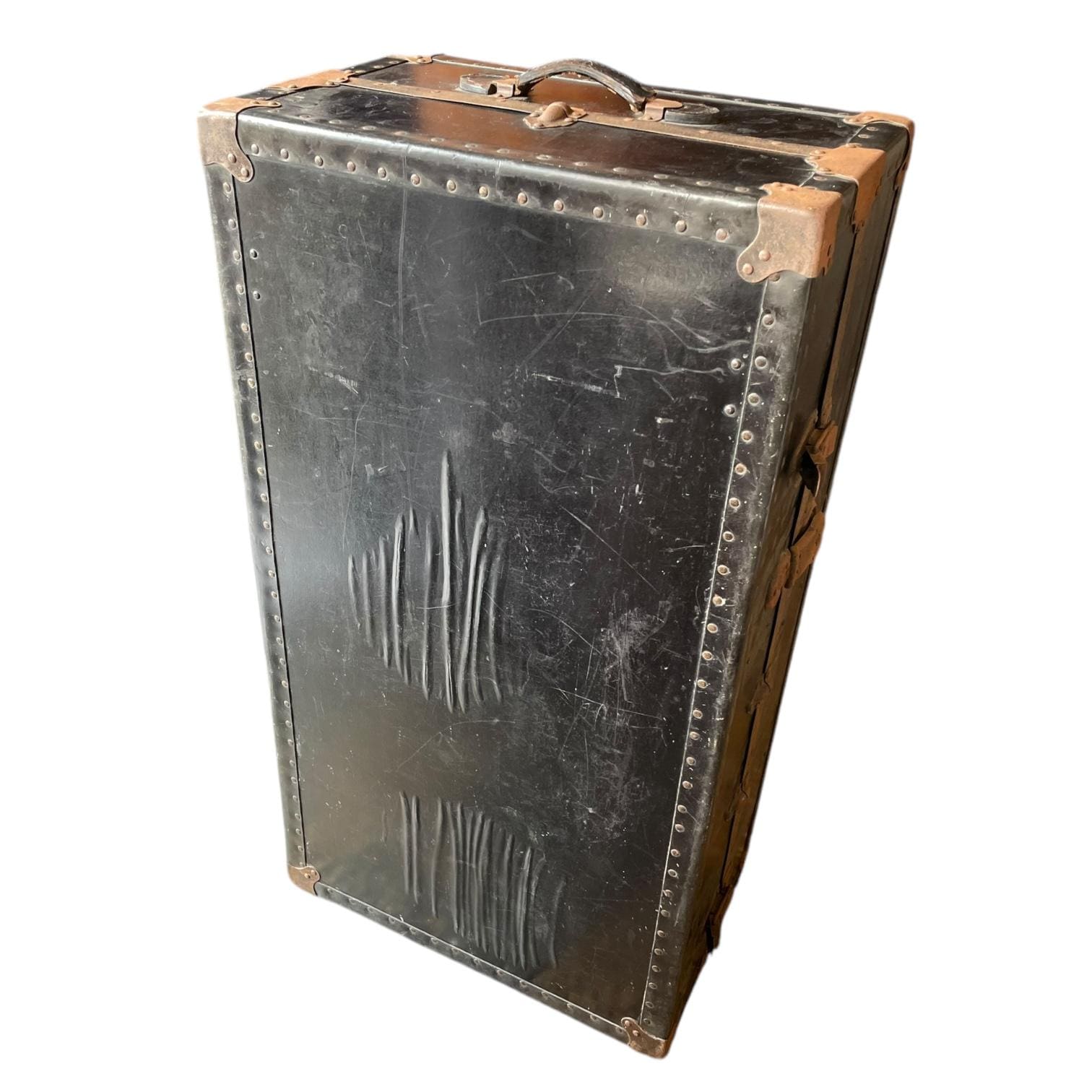 Antique English the Victor Large Travelling Suitcase Leather Metal