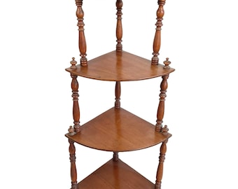 Vintage French Small Corner Shelf Wooden Wood Stand Standing Or Wall Mounted Display Varnished circa 1950-60's / EVE