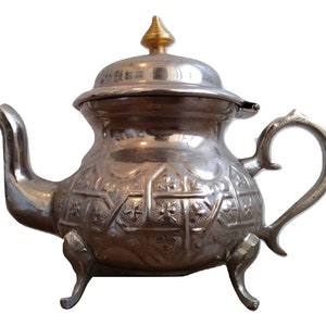 Vintage Moroccan Metal Small Decorated Handled Kettle Tea Teapot Pot Brewing circa 1960-70's / EVE of Europe image 1