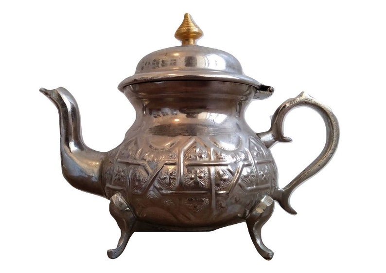 Vintage Moroccan Metal Small Decorated Handled Kettle Tea Teapot Pot Brewing circa 1960-70's / EVE of Europe image 1