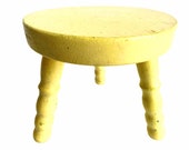 Stool Vintage French Yellow Small Tiny Wooden Wood Milking Chair Seat Table Farm Cow Goat Plant Rest Stand Plinth Tabouret c1990's / EVE