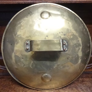 Antique French large brass saucepan cooking pot handled lid top circa 1900&#39;s / EVE of Europe