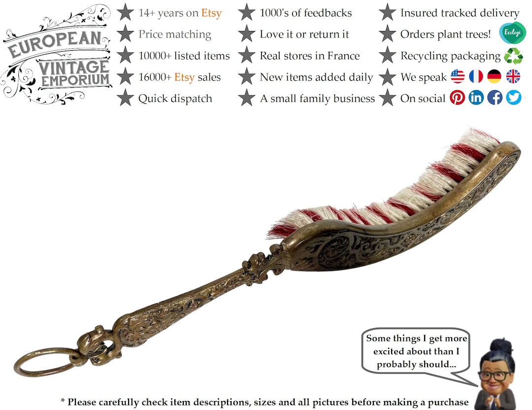 Antique French Gothic Revival Brass or Bronze Crumb Tray Dustpan Brush