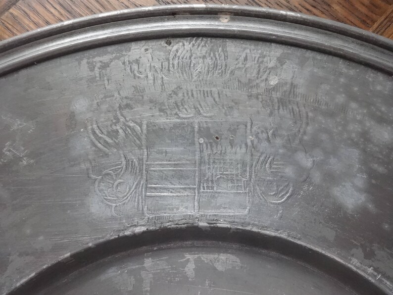 Antique French medium Pewter Etain dish tray charger platter plate serving table display old aged used circa 1900/'s English Shop