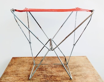 Vintage French Red Hunting Shooting Fishing Camping Hiking Folding Compact Stool Seat Prop Display Tabouret circa 1970-80's / EVE