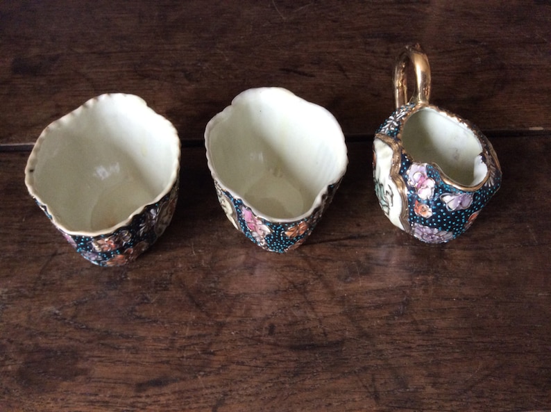 Vintage Japanese Creamer and Condiment Black Gold Jug Bowl Etsy