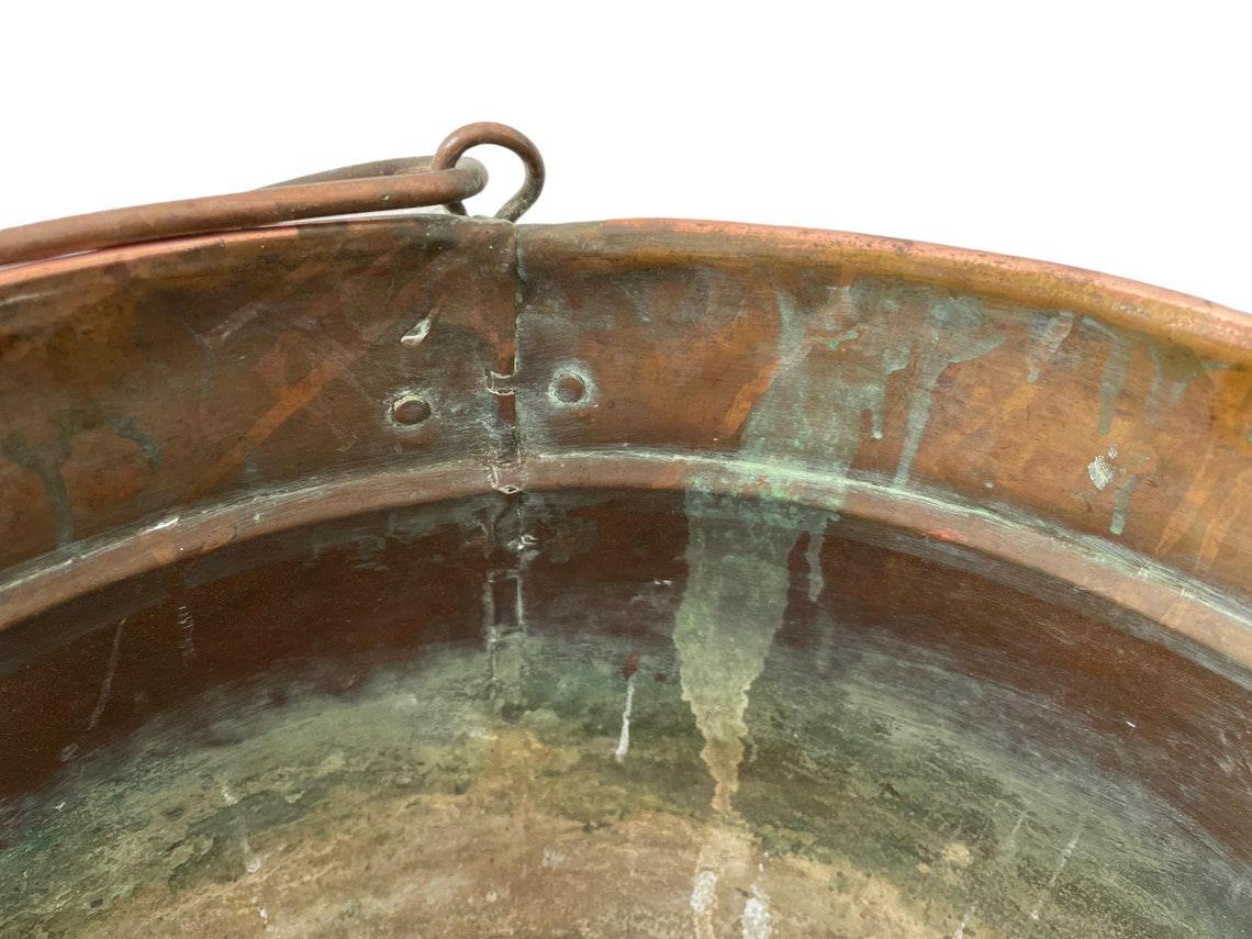 Antique French Large Copper Iron Open Fire Pan Saucepan Pot Pan ...