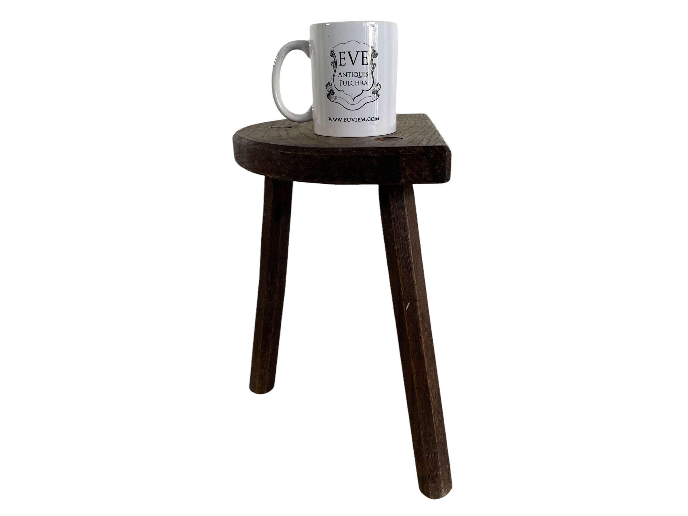 Vintage French Milking Stool Wooden Wood Chair Seat Kitchen Table Farm ...