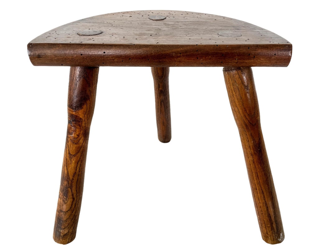 Vintage Stool French Small Wooden Wood Milking Chair Seat Kitchen Table ...