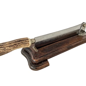 Vintage French Antler Handle Bread Baguette Cutting Knife chopper kitchen block chopping cutter cheese bread board circa 1960-70&#39;s / EVE