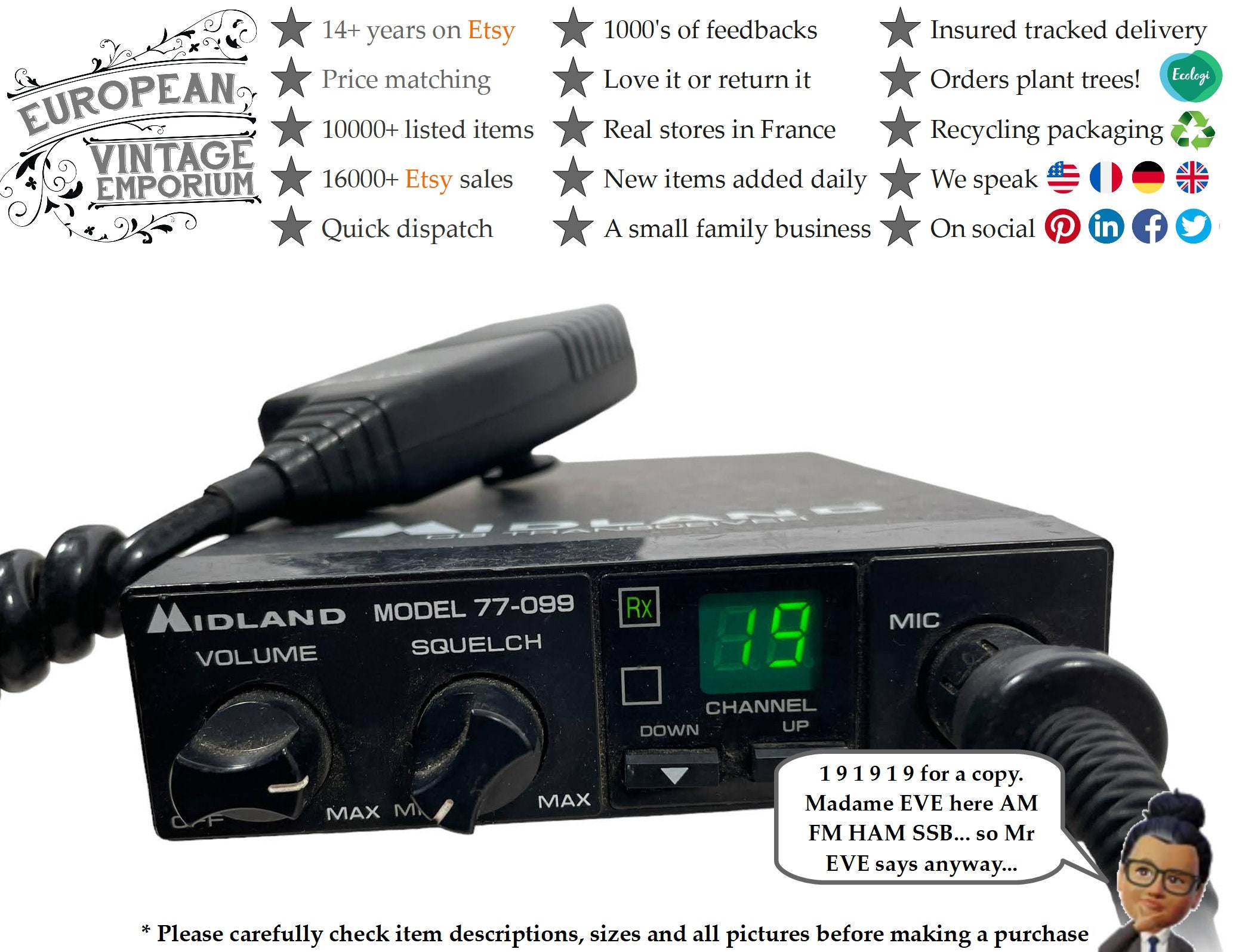 ギター ABC antiques Radio VINTAGE Cobra CB, Model 21 LTD WX, Mic, Untested | eBay