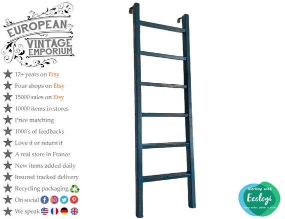 Vintage French Worn Blue Wood Wooden, Hook On Bunk Bed Ladder Wooden