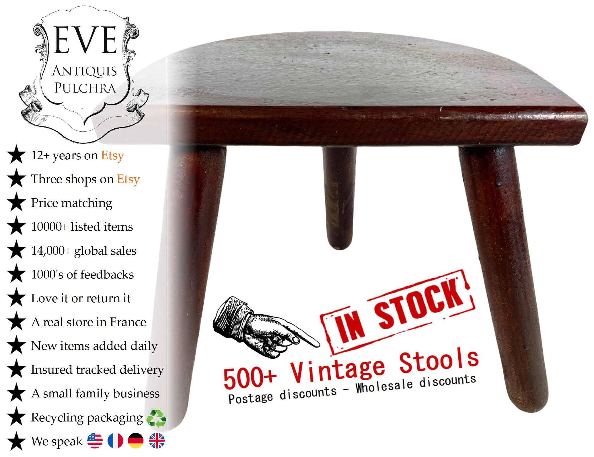 Vintage French Small Wooden Wood Milking Stool Chair Seat Kitchen Table ...